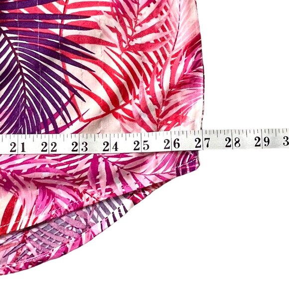 Palm Print Blouse Size 1X by Dear Grace Pink Purple Tropical 3/4 Sleeves VGUC - Picture 9 of 11
